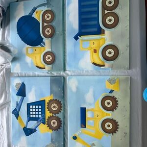 Construction Vehicle Canvas Wall Art Set for Kids
